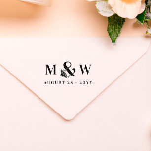 フローラアンパサンドイニシャル結婚&日付 ラバースタンプ