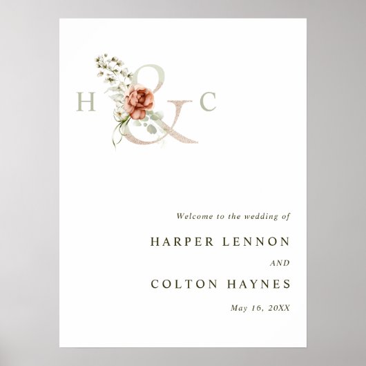 フローラアンパサンドエレガントなウェディングウェルカムサイン ポスター (正面)