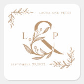 フローラアンパサンド付きエレガントな結婚式のモノグラム スクエアシール (正面)