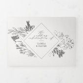 フローラアンパサンド白黒オールインワン結婚ズ 三つ折り招待状 (カバー)