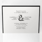 フローラアンパサンド白黒オールインワン結婚ズ 三つ折り招待状 (内部最初)