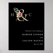 フローラアンパサンド結婚のウェルカムブラックサイン ポスター (正面)