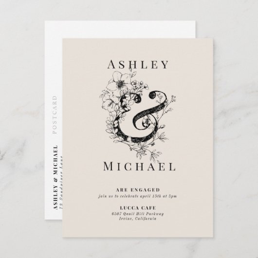 フローラアンパサンド結婚赤面婚約パーティ 案内ポストカード (正面/裏面)