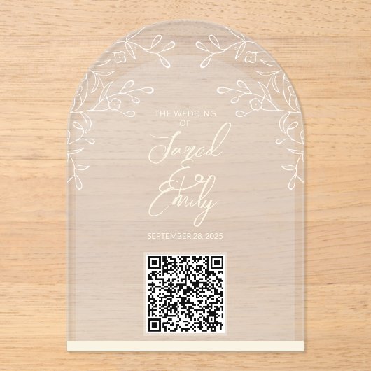 フローラアーチスタイル結婚式招待状QRコード アクリル招待状 (正面)