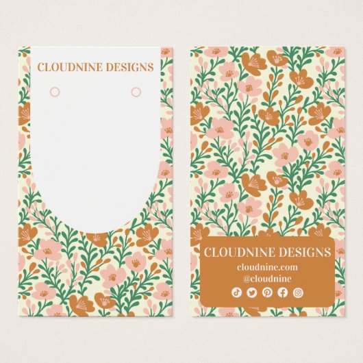 フローラアーチピンクグリーンイヤリングジュエリーディスプレイカード (正面&裏面)