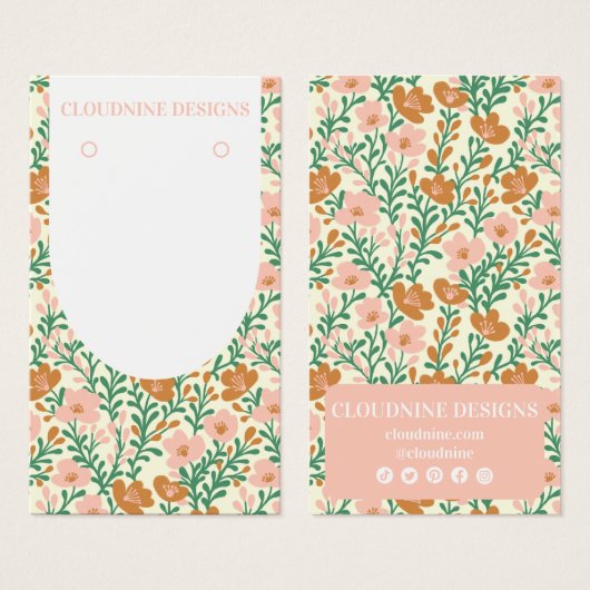 フローラアーチピンクグリーンイヤリングジュエリーディスプレイカード (正面&裏面)