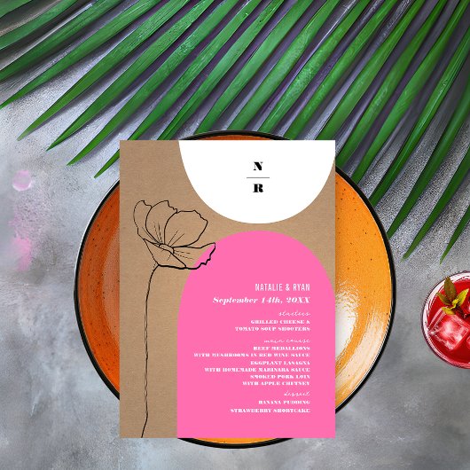 フローラアーチピンクモノグラム結婚ズ メニュー