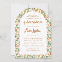 フローラアーチフラワーパターンCUSTOMPhoto Quinceanera 招待状