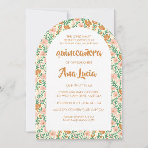 フローラアーチフラワーパターンCUSTOMPhoto Quinceanera 招待状