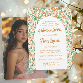 フローラアーチフラワーパターンCUSTOMPhoto Quinceanera 招待状