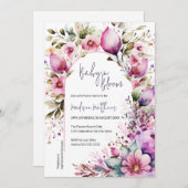 フローラアーチベビー開花水色ベビーシャワー 招待状 (正面/裏面)