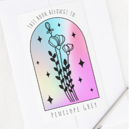 フローラアーチホログラムパステルブックプレート 長方形シール