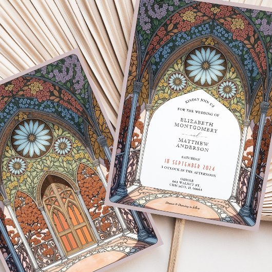 フローラアーチ型ゴシック結婚アールヌーボー 招待状