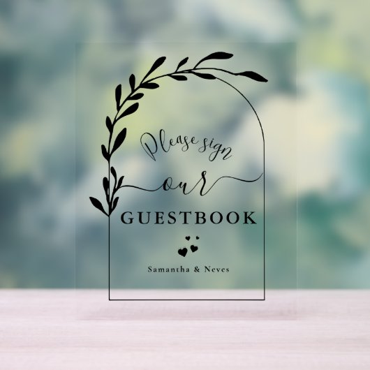 フローラアーチ書道カスタムウェディングゲストブック アクリルサイン (ニュートラル)