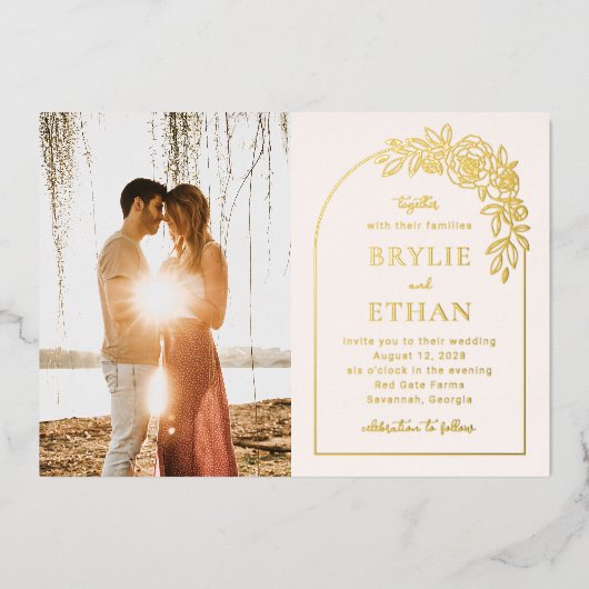 フローラアーチFOILフォト結婚式招待状 箔招待状 (正面)