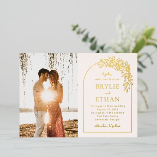フローラアーチFOILフォト結婚式招待状 箔招待状 (立ち正面)