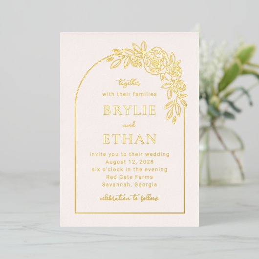 フローラアーチFOILフォト結婚式招待状 箔招待状 (立ち正面)