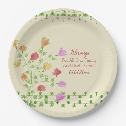 フローラアートとクリーム ペーパープレート (正面)