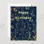 フローラアートギター誕生日カード ポストカード (正面/裏面)