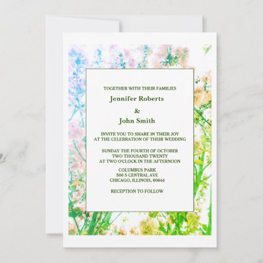 フローラアートセージグリーンホワイトエレガントな結婚式 招待状 (正面)