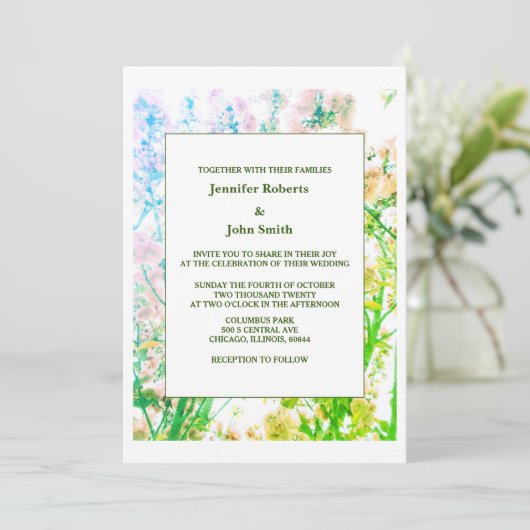 フローラアートセージグリーンホワイトエレガントな結婚式 招待状 (スタンド正面)