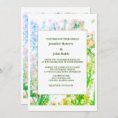 フローラアートセージグリーンホワイトエレガントな結婚式 招待状 (正面/裏面)