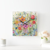 フローラアートデザインフラワー12 スクエア壁時計 (ホーム)