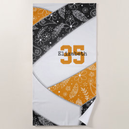 フローラアートドードルブラックオレンジバレーボール ビーチタオル