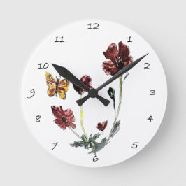 フローラアートバタフライポピーの花 ラウンド壁時計