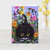 フローラアートブラックタキシード猫の花クリエイションアーツ カード (黄色い花)