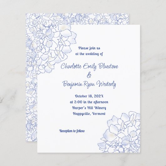 フローラアートブルー結婚ズ予算招待状 (正面/裏面)