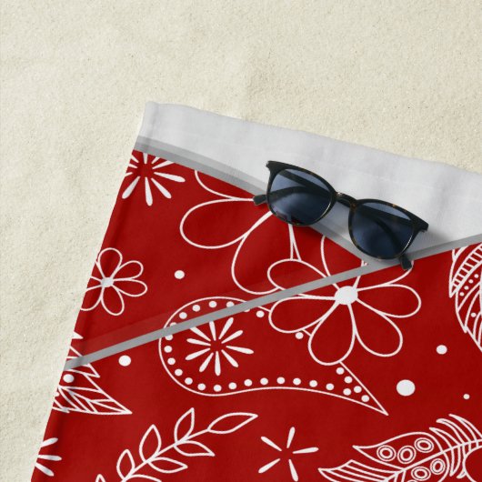 フローラアートペイズリー模様レッドボーホバレーボール ビーチタオル (インサイチュ)