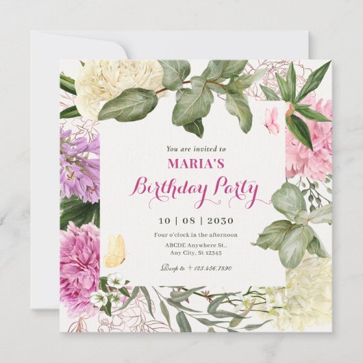 フローラアート誕生日 招待状 (正面)