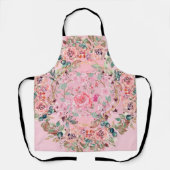 フローラアート、ピンクの花、ピンクのフローラリース エプロン (正面)