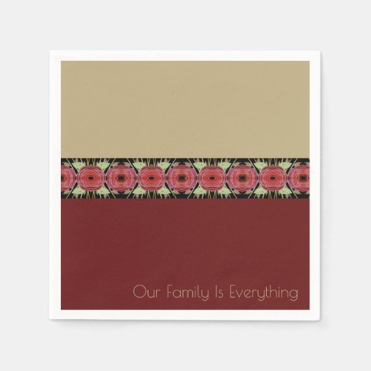 フローラアート、ブルゴーニュとピンクス スタンダードカクテルナプキン (正面)