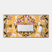 フローラアート、中空の生活、紫と黒の花 デスクマット (キーボード&マウス)