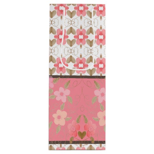 フローラアーパターン（の模様が）あるトデザイナー ワインギフトバッグ (正面)