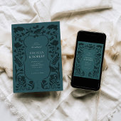 フローラアールデコダークターコイズ結婚式招待状 招待状