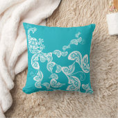 フローラアールデコピーコックペイズリーシックターコイズ クッション (ブランケット)
