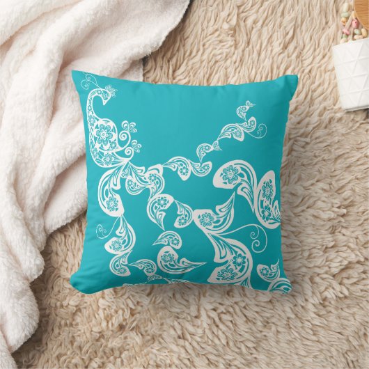 フローラアールデコピーコックペイズリーシックターコイズ クッション (ブランケット)