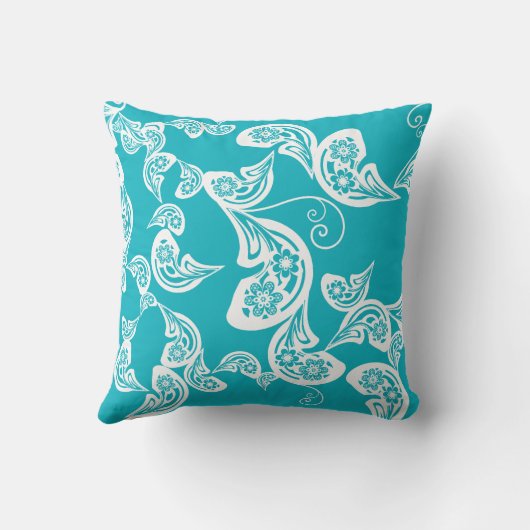 フローラアールデコピーコックペイズリーシックターコイズ クッション (裏面)