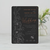 フローラアールデコ石板&ブラック結婚式招待状 箔招待状 (立ち正面)