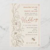 フローラアールデコ素朴コーンフラワーウェディング招待 箔招待状 (正面)