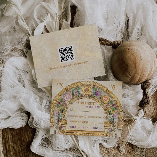 フローラアールヌーボーウェディングRSVP応答カード 出欠カード