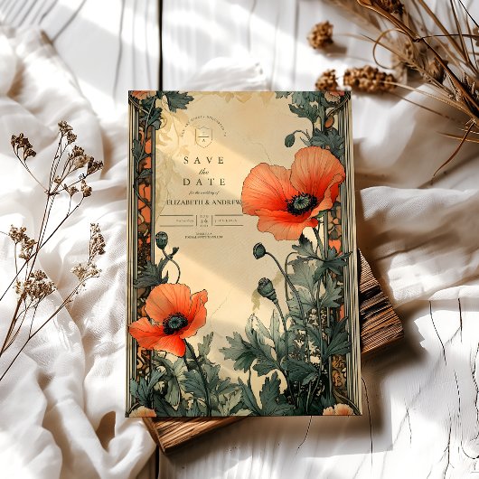 フローラアールヌーボーポピー結婚ス セーブザデート