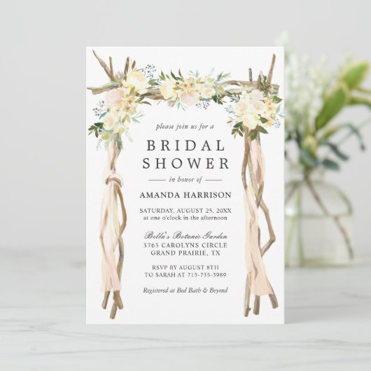 フローラアー素朴チアイボリーホワイトブライダルシャワー 招待状 (スタンド正面)