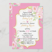 フローライかわいらしンピンクベビーシャワー招待状 招待状 (正面/裏面)
