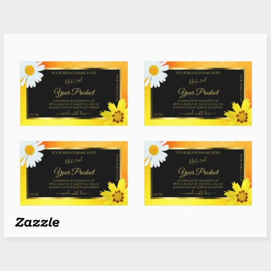 フローライエローオレンジグリッターブラック製品ラベル 長方形シール (シート)