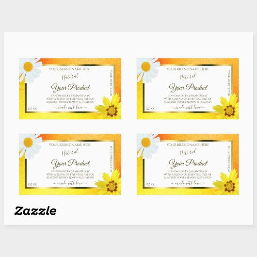 フローライエローオレンジグリッターホワイトプロダクトラベル 長方形シール (シート)