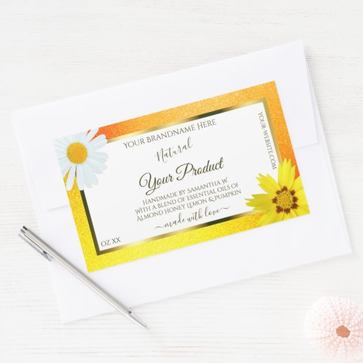 フローライエローオレンジグリッターホワイトプロダクトラベル 長方形シール (封筒)